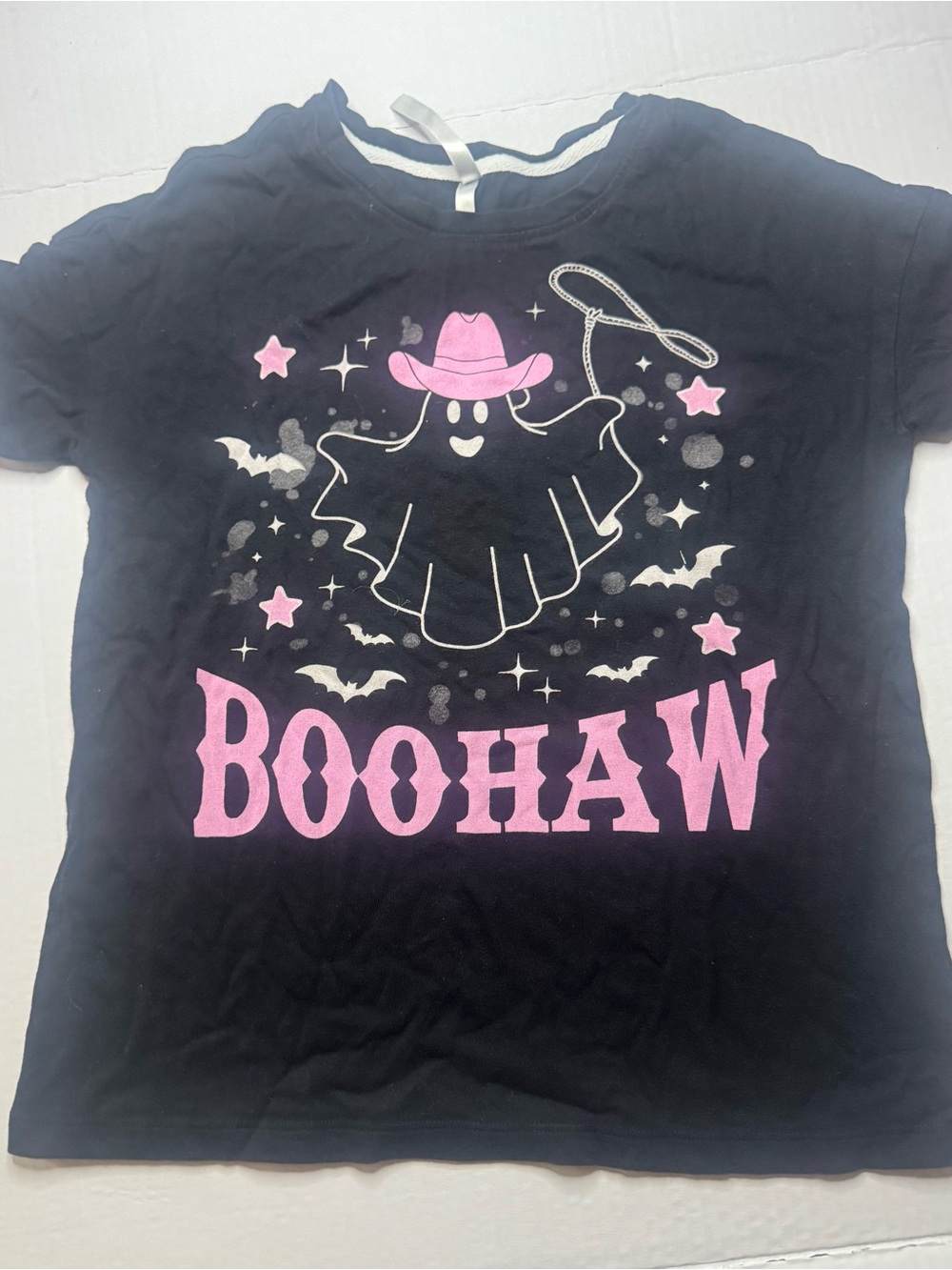 Girls' Black 'Boohaw' Short Sleeve Graphic Tee - Pink Accents